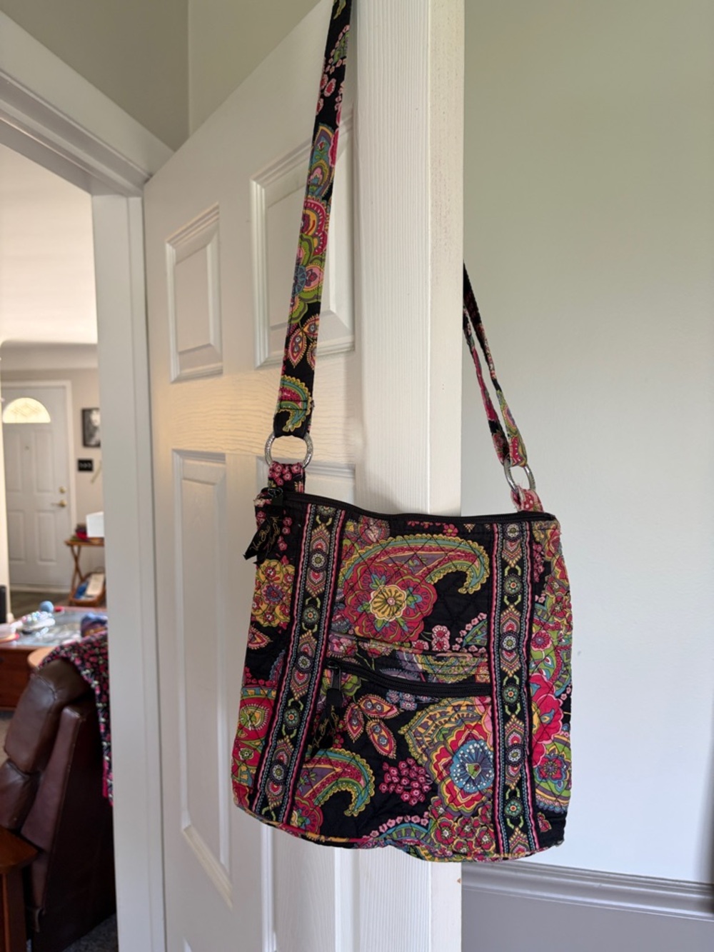 Vera Bradley Black Multicolor Paisley Quilted Crossbody Bag